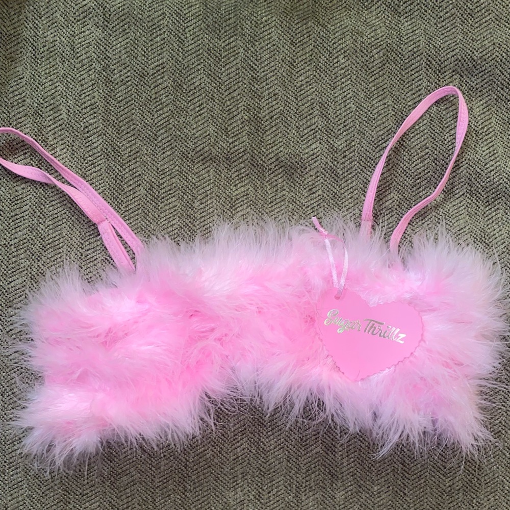 Sugar Thrillz pink fuzzy bra top